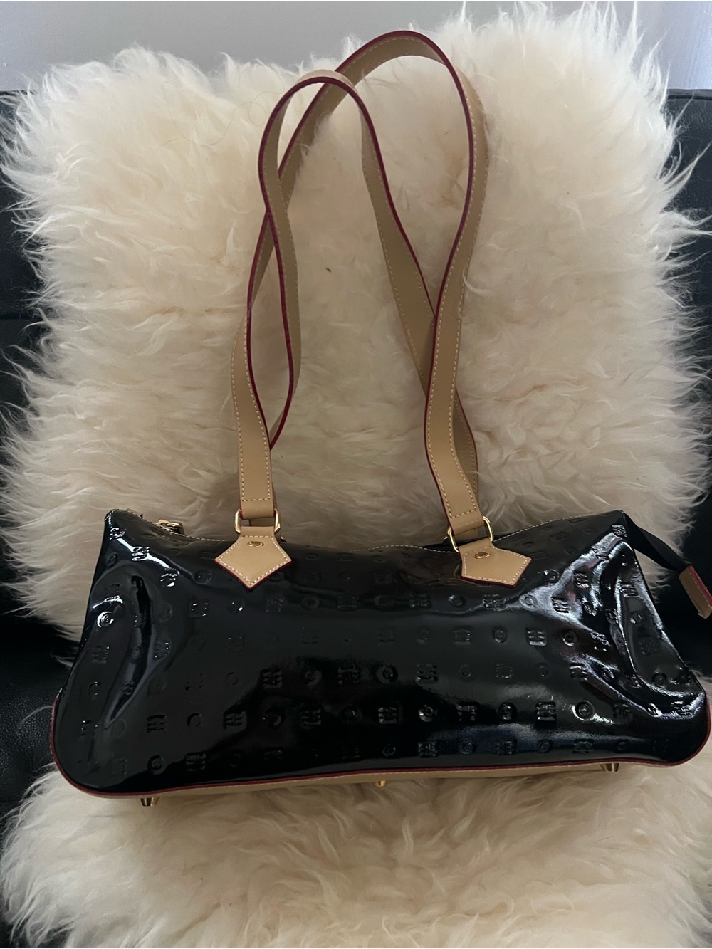 Arcadia Black Patent Leather Shoulder Bag Made in Italy NWOT 12”